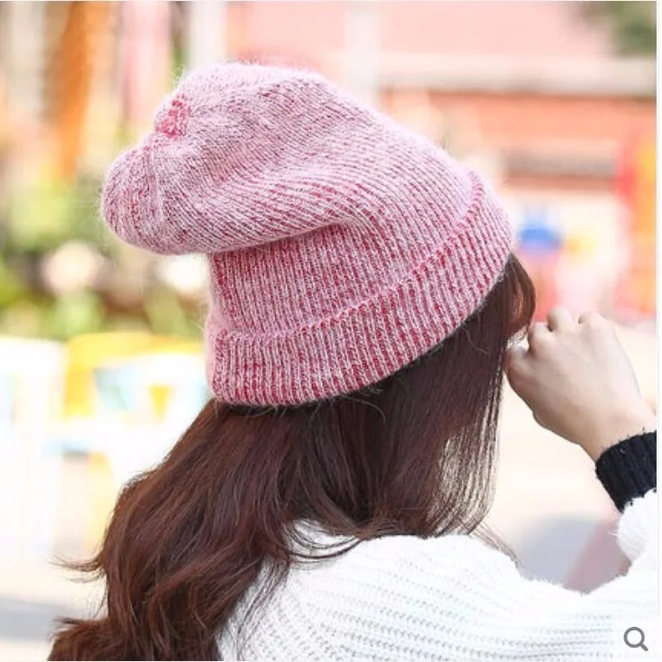 

Women knitted Winter Hat female Warm Rabbit fur beanie Girls Solid Bonnet women Skullies beanies Soft Hats wool beanies