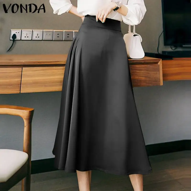 

VONDA 2021 Women Skirts Women Solid High Waist Party Midi Skirts Casual Holiday A-Lined Skirts Oversized Zip-up Holiday Skirts