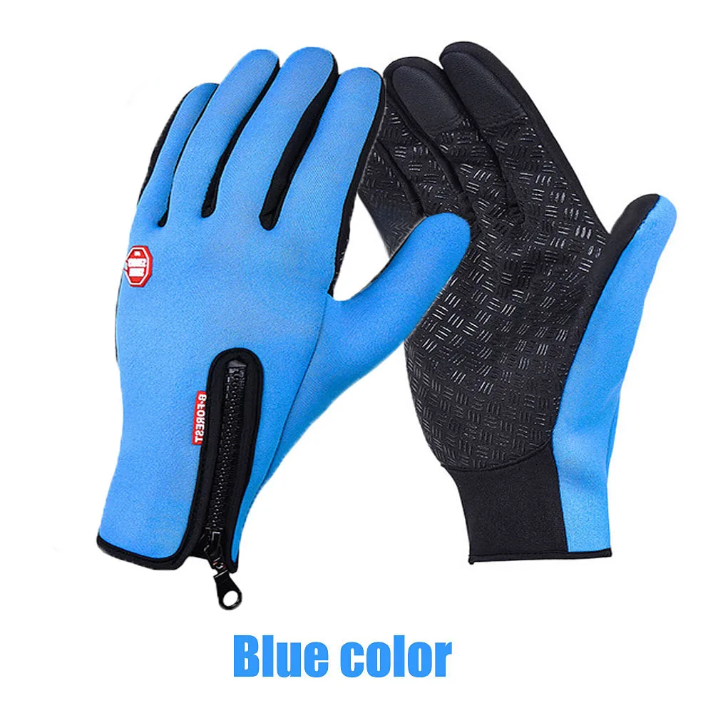 Zipper-blue Zacro, унисекс, велосипедные перчатки, спортивные, зимние, противоскользящие, велосипедные перчатки, велосипедные, ветрозащитные, перчатки с сенсорным экраном, 3 вида стилей, перчатки для MTB - Цвет: Zipper-blue