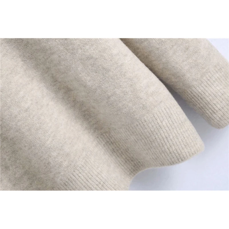 

Women Fashion Patchwork Ruffles Za Khaki Knitted Long Pullover Autumn Female Casual Long Sleeve Loose Turtleneck Sweaters Winter