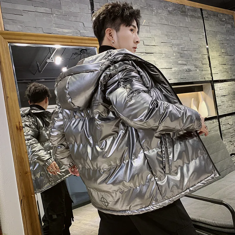 Warm Cotton Jacket Men 2020 New Fashion Shiny Men Winter Hooded Stand-up Collar Jacket Men's Cotton Coat Mens Clothing Clothes