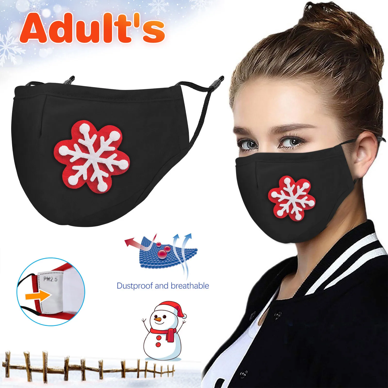 

Christmas Face Mask Fashion Snowflake Print Mouth Masks For Protection Face Mask Washab Pm.25 Masque Noel Adulte Mascarillas