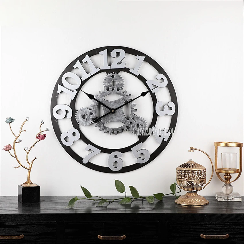 58cm Gear Vintage Wall Clock Living Room Restaurant Creative Wooden Wall Clock Decorate 3D Mute Single Face Wag-On-The-Wall