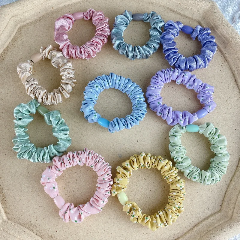 

10pcs /set Fashion Small Silk Hair Band For Women Print Chiffon Satin Hair Tie Gum Girl Elastic Scrunchie Pack ChouChou Headwear