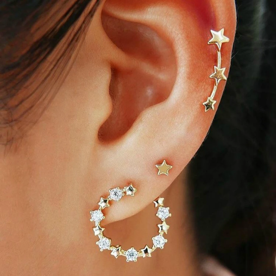 Новая мода ювелирные изделия комбинация серег личности пятиконечные звезды