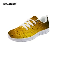 instantarts funny beer printed women flats shoes spring women men mesh waking breathable sneakers light lacing casual footwear