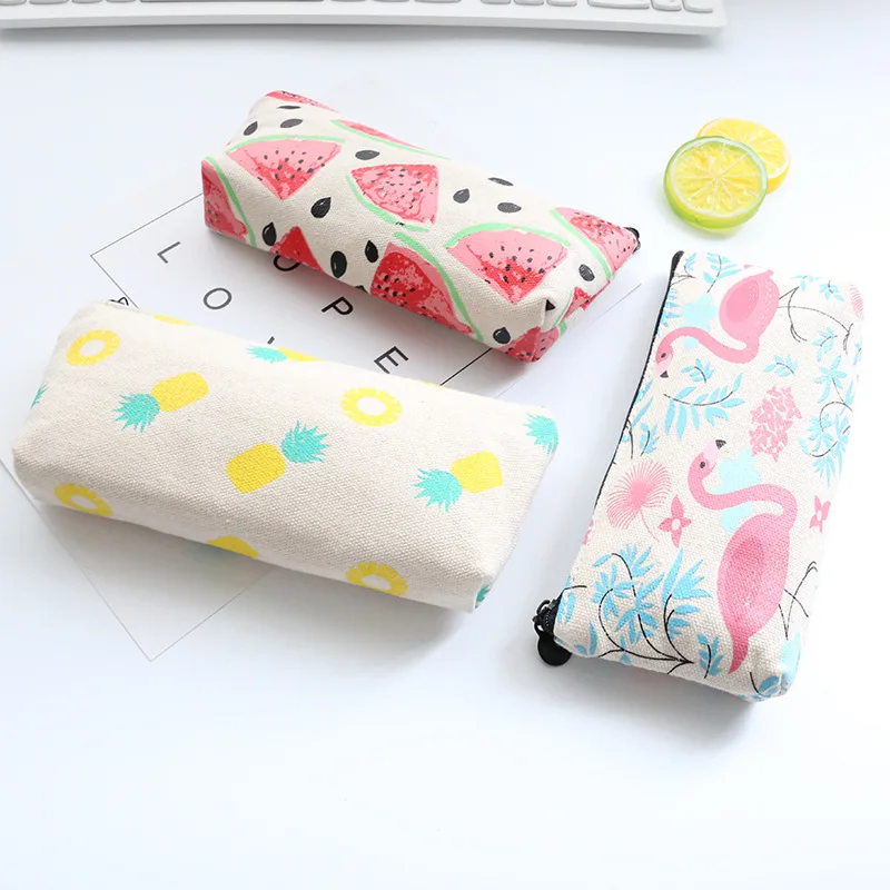 

Flamingo Pencil Case Bag Watermelon Pineapple Cute School Pencil Case Kawai Storage Bag School Supplies estojo Canvas Sack