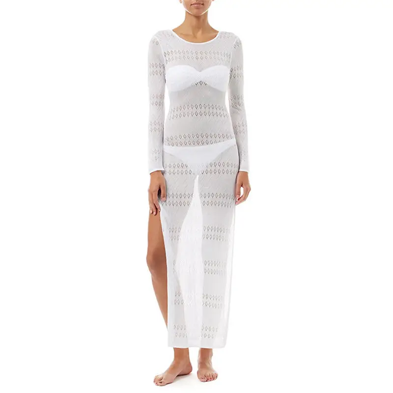 2022 вязаное длинное пляжное платье белая Пляжная накидка женское для пляжа юбка
