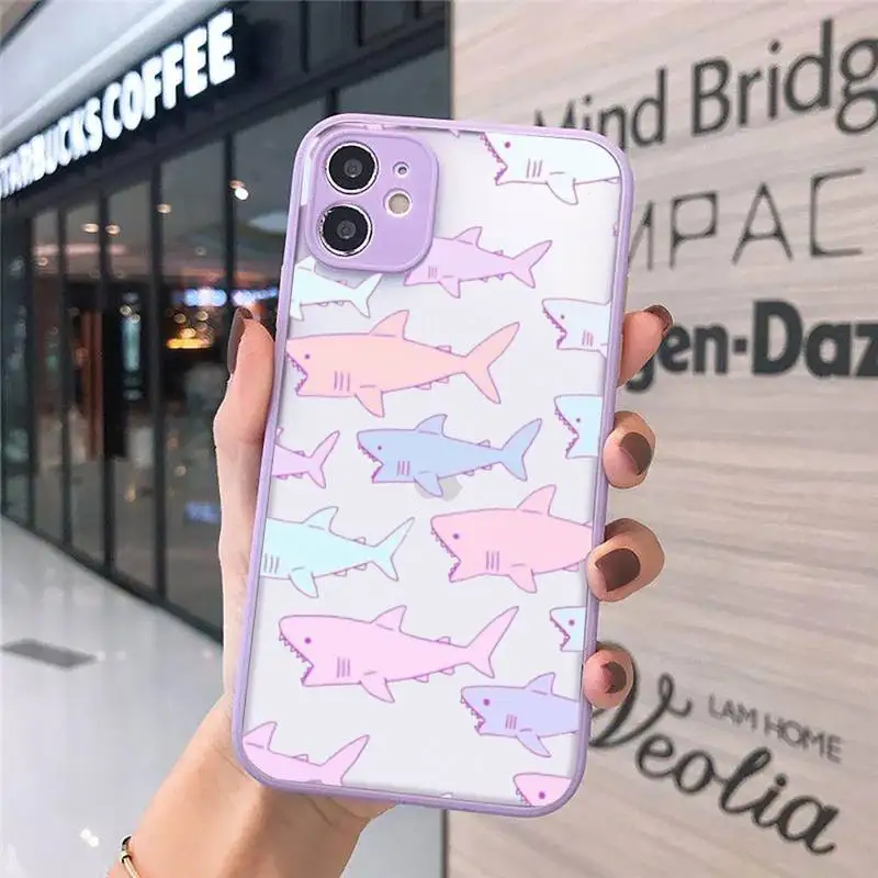 

shark Phone Cases matte transparent For purple iPhone 7 8 x xs xr 11 12 pro plus max mini Clear Funda