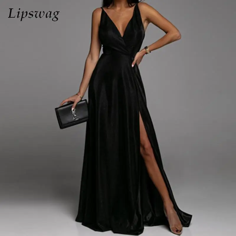 

Женское шелковое блестящее вечернее платье, Элегантное Длинное платье без рукавов с V-образным вырезом и открытой спиной, весна-лето 2022