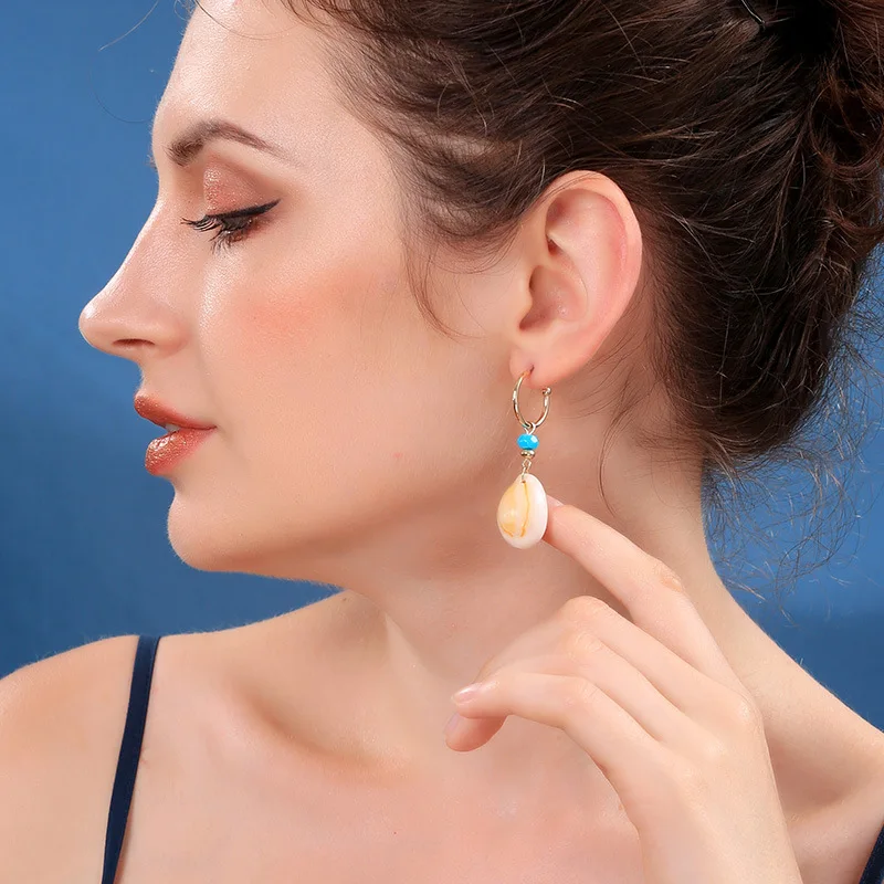 

2021 Trendy Natural Seashell Statement Hook Dangle Earrings Summer Bohemia Fashion Party Drop Earring for women Jewelry brincos