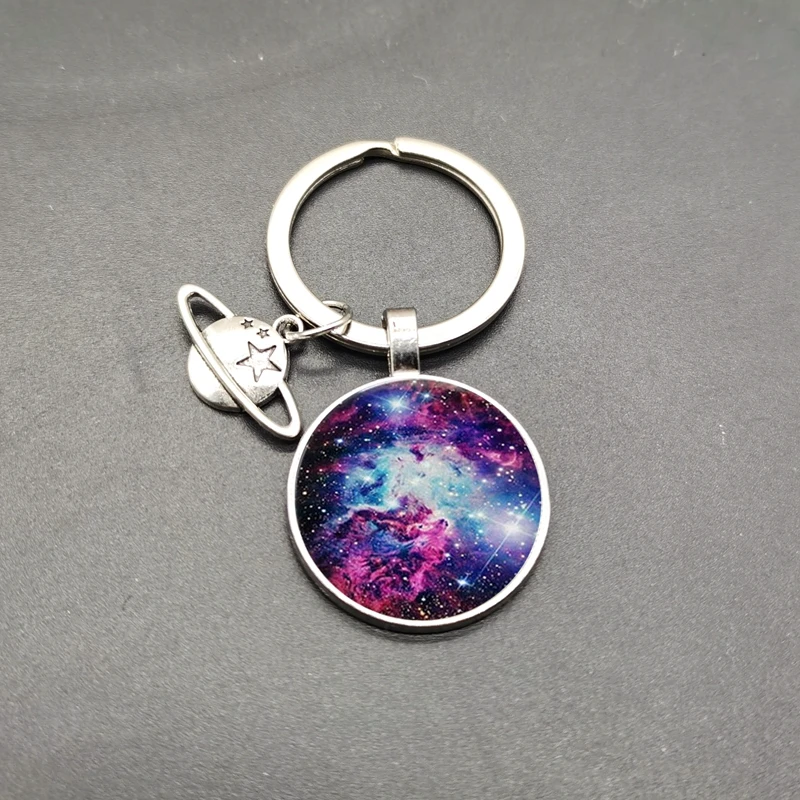 

Fashion New Cute Starry Sky Keychain Space Glass Round Pendant Solar System Universe Milky Way Keychain Handmade Alloy Jewelry