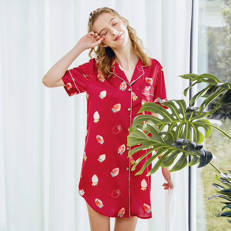 YAO TING 2019 night dress sexy women sleepwear for ladies chemise de nuit wine red pink dark blue black spring autumn | Женская одежда
