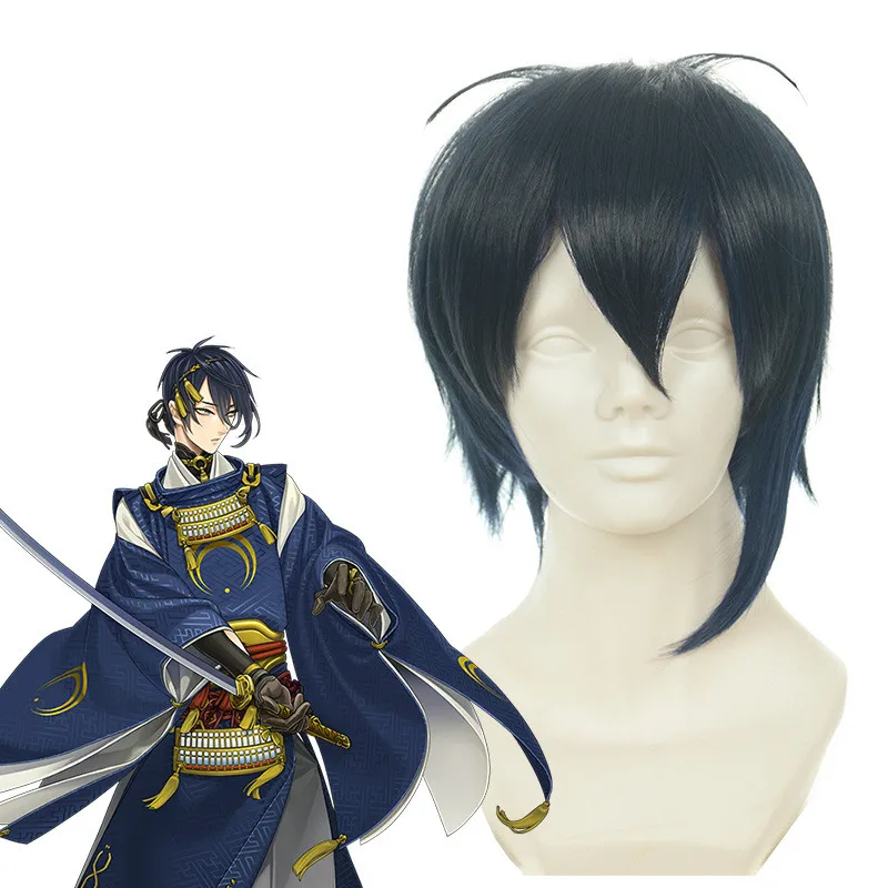 Парик для косплея из синтетических волос Game Touken Ranbu Mikazuki Munechika темно-синий