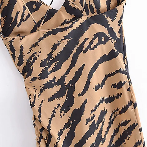 Винтажное платье-миди с леопардовым принтом, женское пикантное плиссированное платье на бретелях-спагетти, женское элегантное вечернее платье