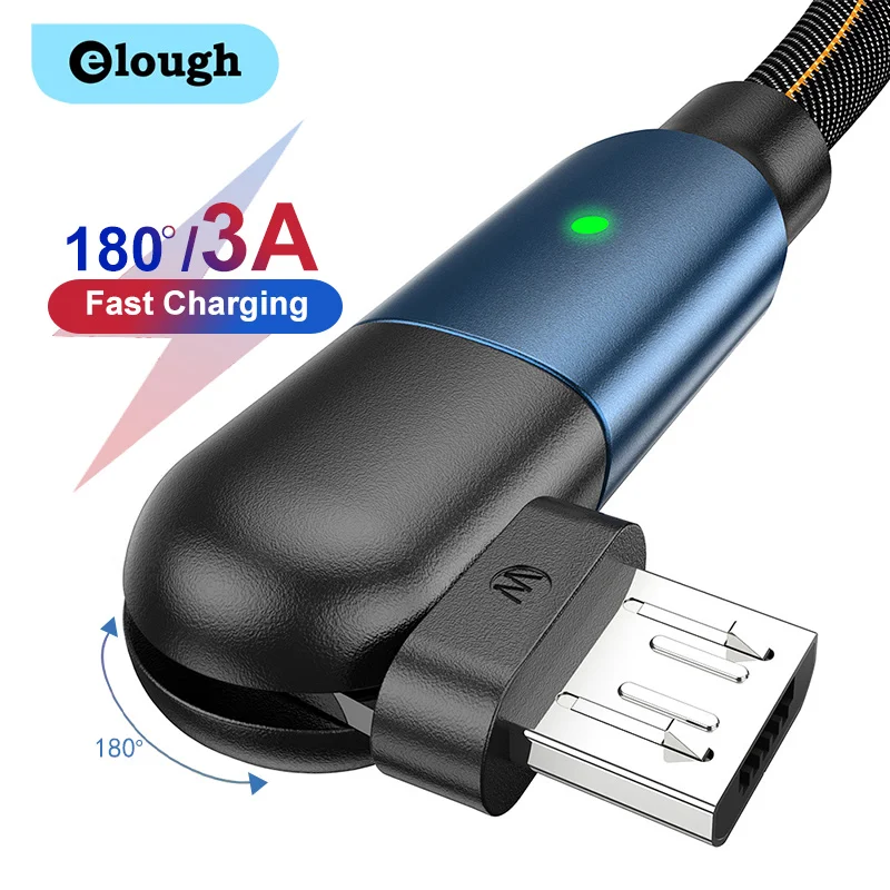 

Elough 180 Rotate Micro USB Cable 3A Fast Phone Charging Cord Wire QC3.0 QC 3 Cable For Samsung Xiaomi Redmi Android Data Cable