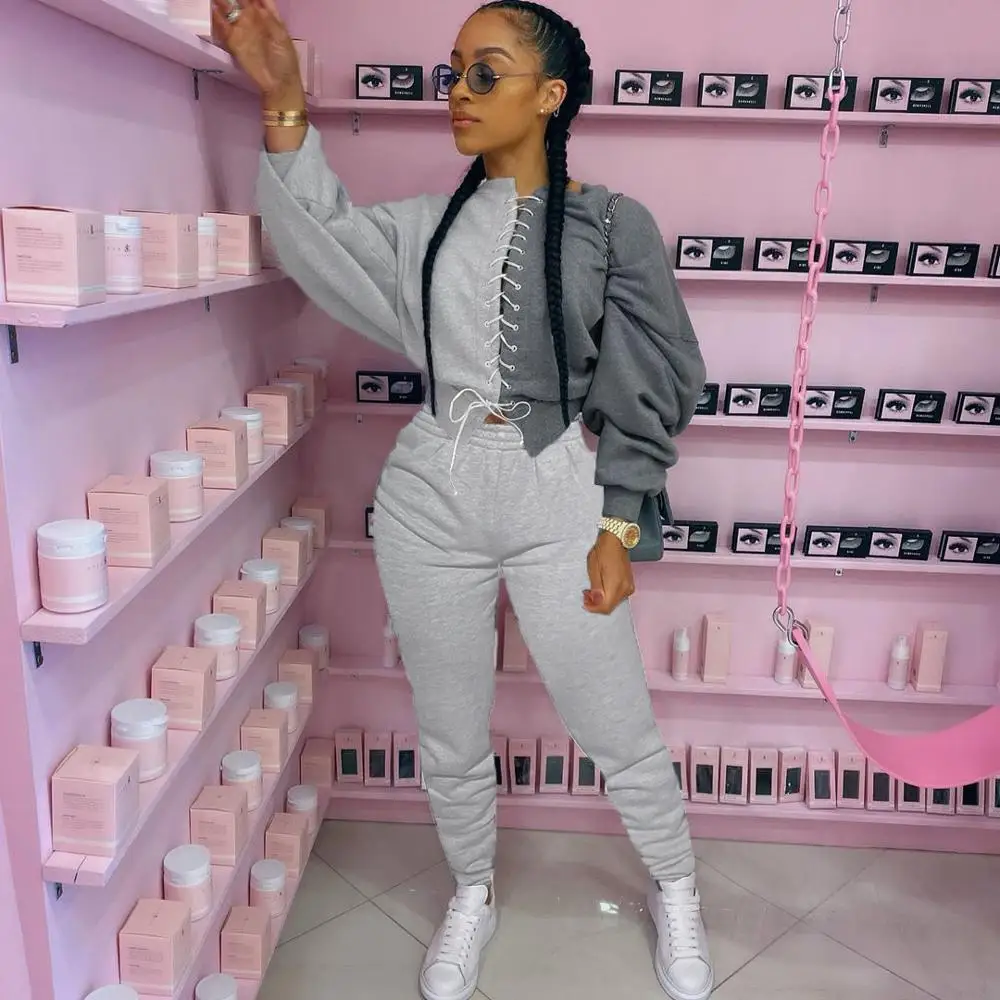 Echoine Autumn Winter Sexy Off Shoulder Crop Top and Ruched Pleated stacked pants Two Piece set Party Club Outfits tracksuit white pleated design off shoulder crop top