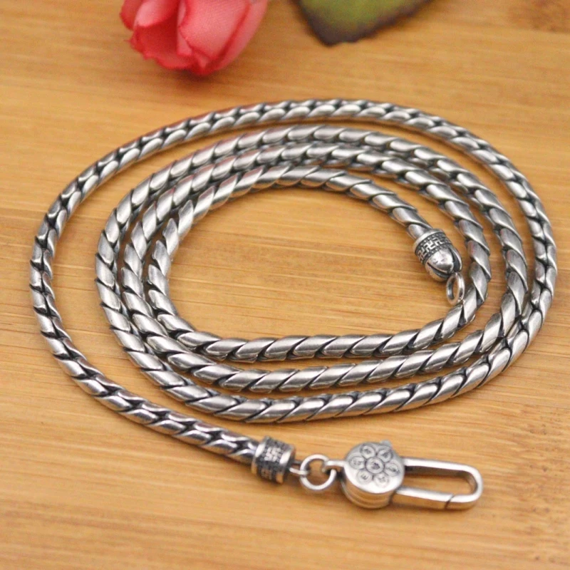 

New Fine Pure S925 Sterling Silver Chain Women Men 3.3mm Snake Wave Link Necklace 60cm 40-42g 24inch
