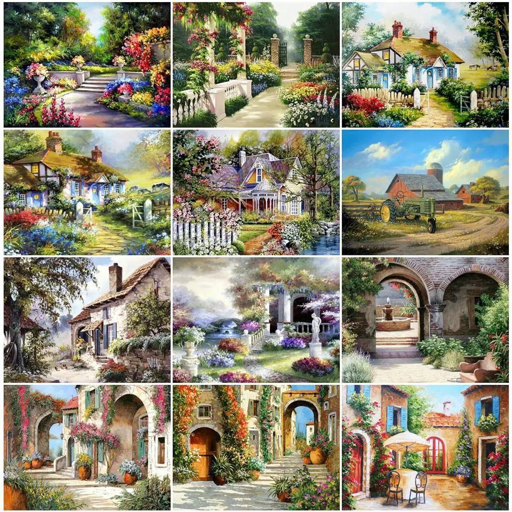 

Diamond Painting Landscape Cross Stitch Diamond Embroidery Garden Scenery Lodge Full Square/Round Rhinestone Mosaic Handmade Art