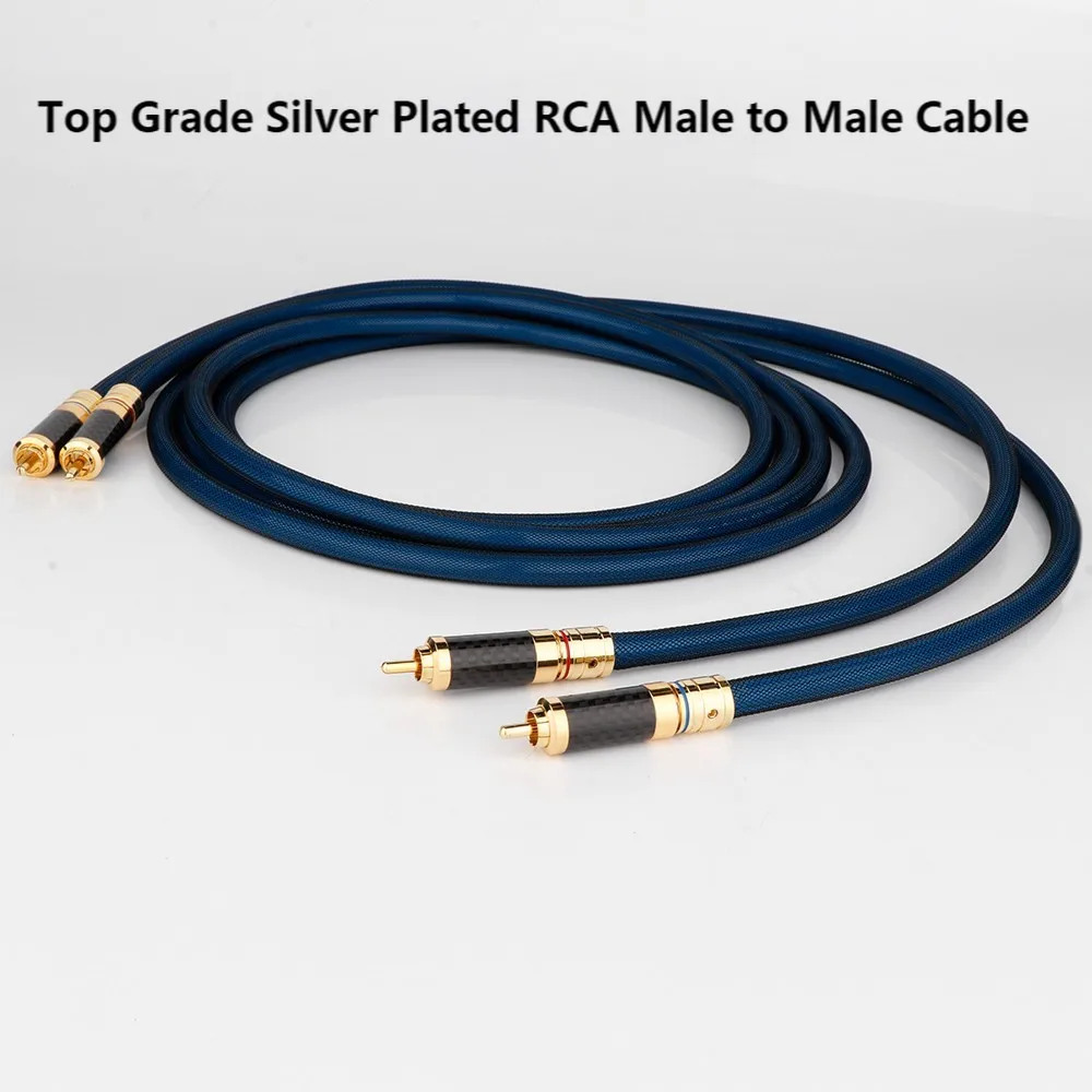 

Pair Rca Cable Top Grade Silver Plated RCA Male to Male Cable with Carbon fiber RCA PLUG,cables rca audio. audio coch