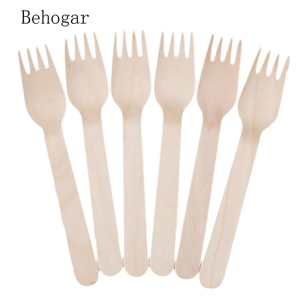 Behogar 100 шт. 14 см одноразовые деревянные вилки набор столовых приборов для вечерние