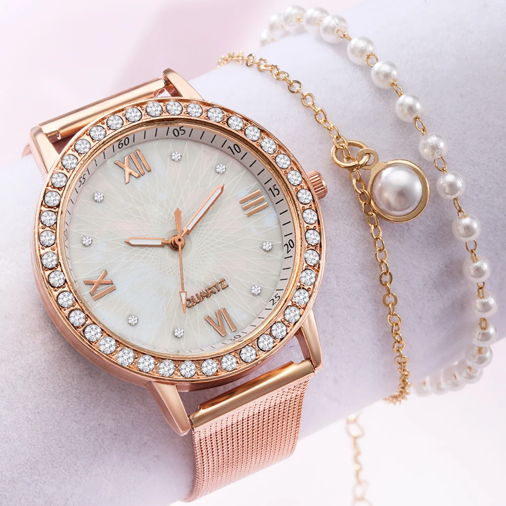 

Женские Серебристые кварцевые часы с бриллиантами, роскошный браслет с жемчугом, элегантные женские нарядные часы, подарок 2021