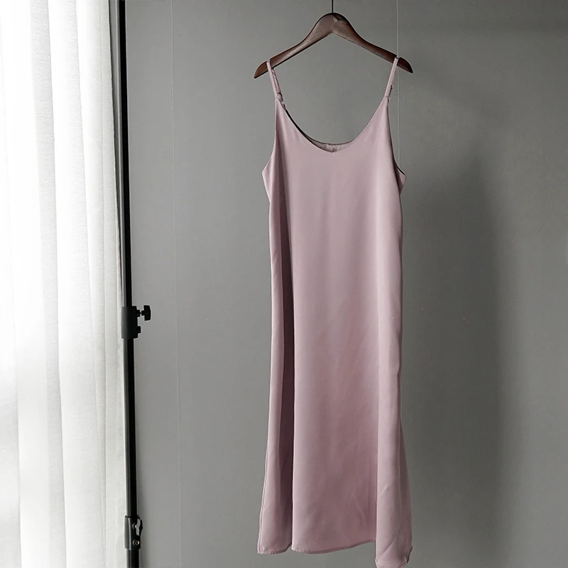 

2020 Autumn Winter Women Satin Dress party Luxury Shiny Sundress Sexy Imitation Silk Dress