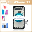 Задняя крышка батарейного отсека для iPhone 11 + средняя рамка Шасси + лоток для SIM-карты + запасные части бокового ключа чехол без гибкого кабеля