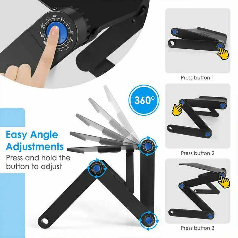 Складной алюминиевый столик для ноутбука черный складной с двойным вентилятором