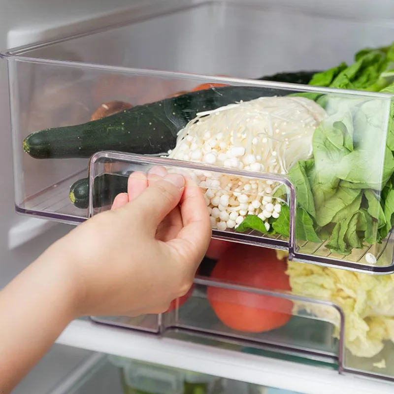 

Organizer Drawer Basket Refrigerator Pull-Out Drawers Fresh Spacer Layer Storage Rack Fruits Vegetables Snack Boxes WF924