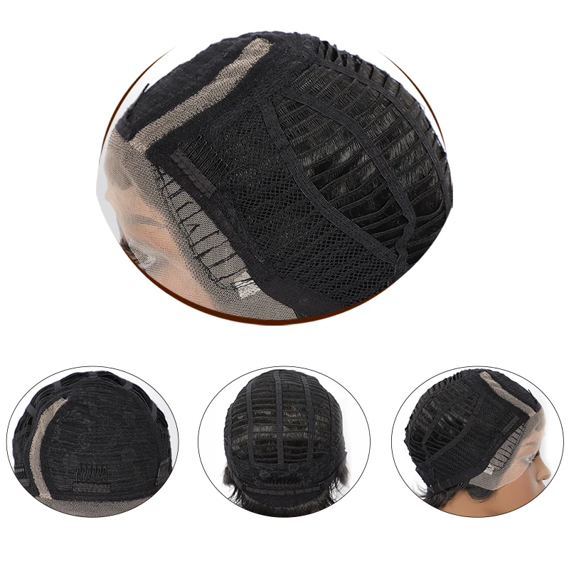 

Brinbea 10 Inches Synthetic Short Bob Natural Wavy Black Hair with L Part Lace Front Side Part Wig For Black Women