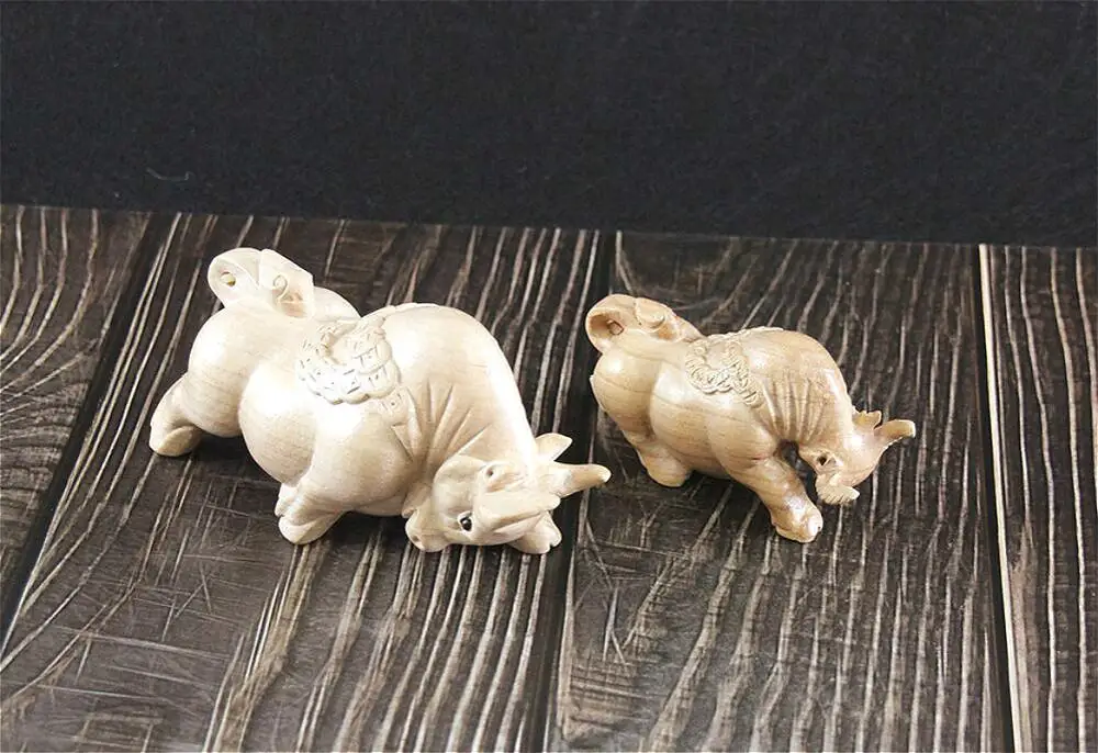 Предметы коллекционирования деревенский резной персикового дерева корова