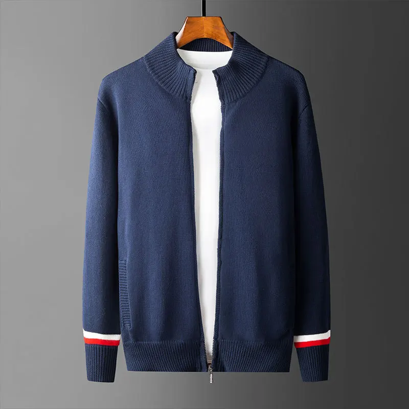 

Мужские свитера Minglu на осень и зиму, роскошные повседневные мужские свитера на молнии с коротким воротником, Модные приталенные вязаные муж...