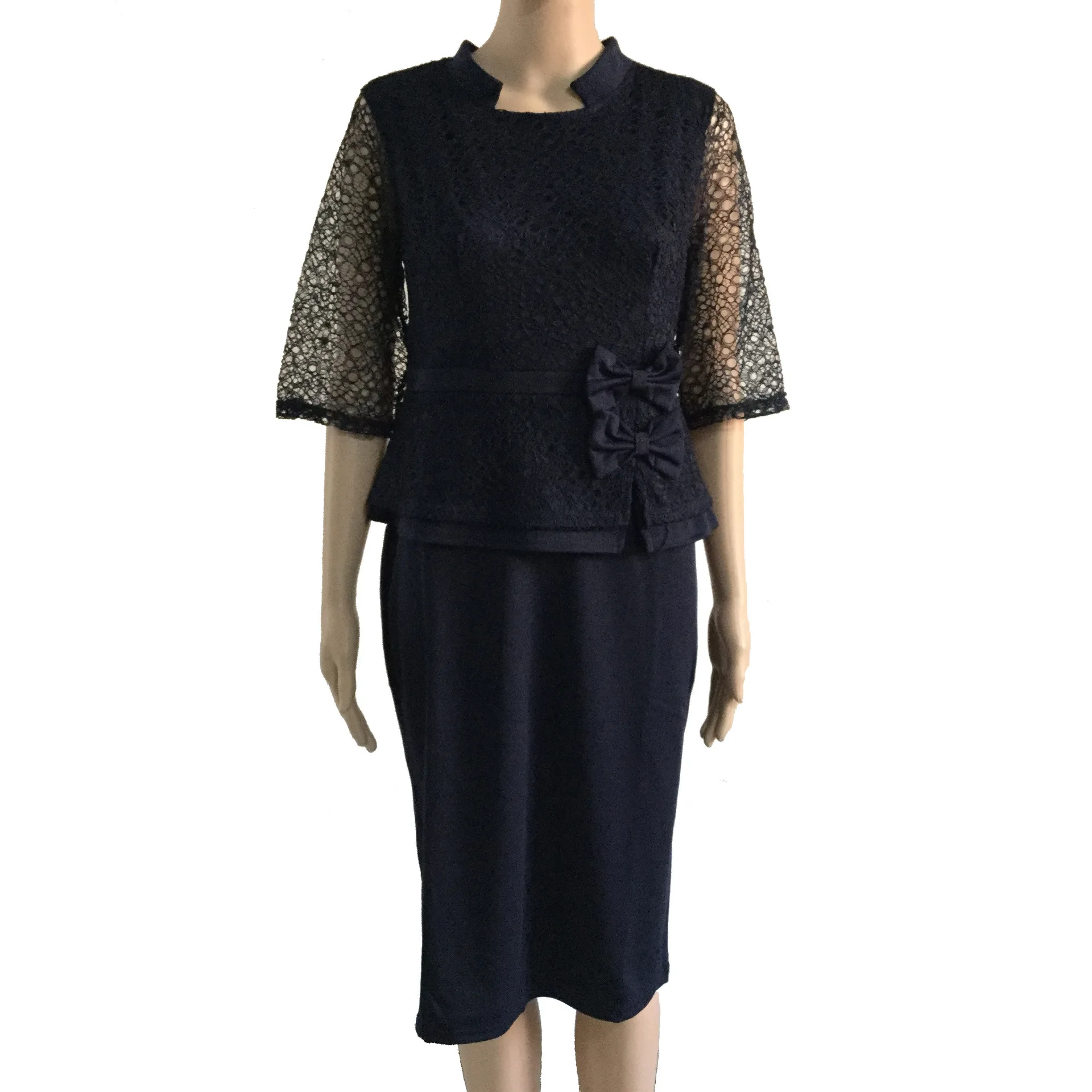 

2020 women's round neck stitching lace sleeve commuter plus size dress