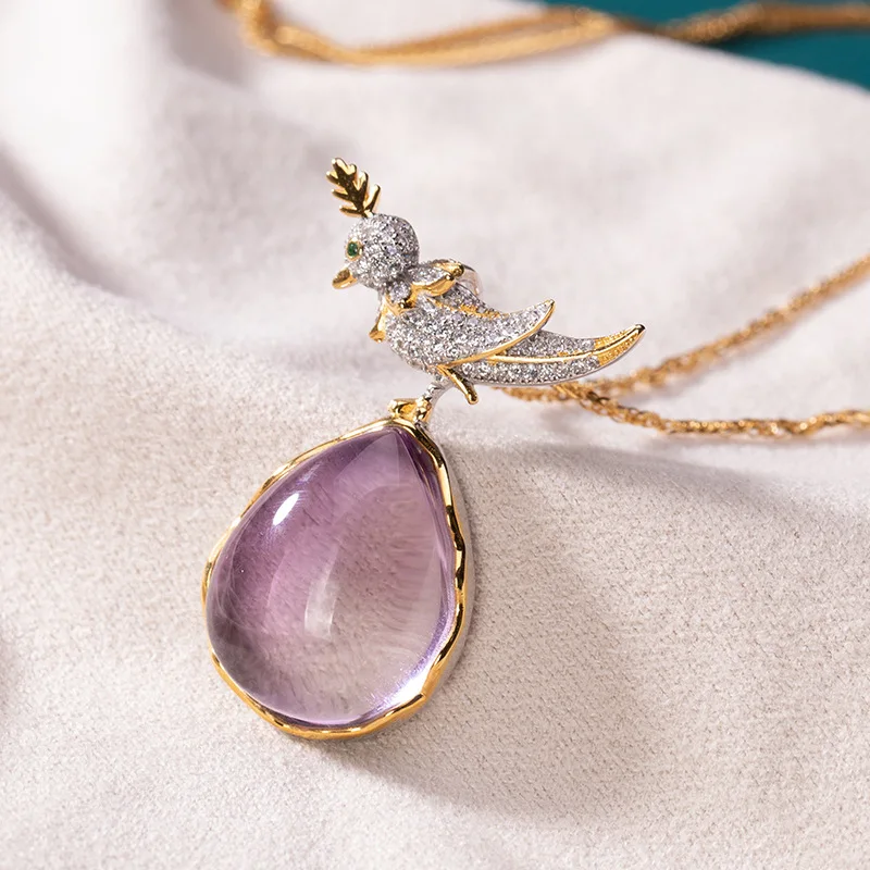 Leouerry большой натуральный аметистовый драгоченный камень ожерелье S925