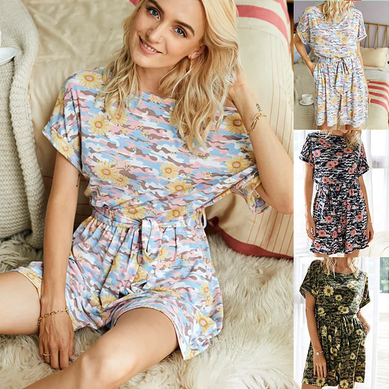

High Street Loose Print Playsuits Women 2020 Summer Camouflage with Short Sleeves Jumpsuit female bodysuit overalls for women