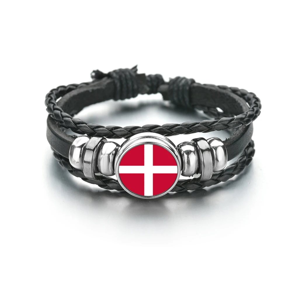 Модные Панк мужские ювелирные изделия Danmark флаг кожаный браслет ретро деревянный