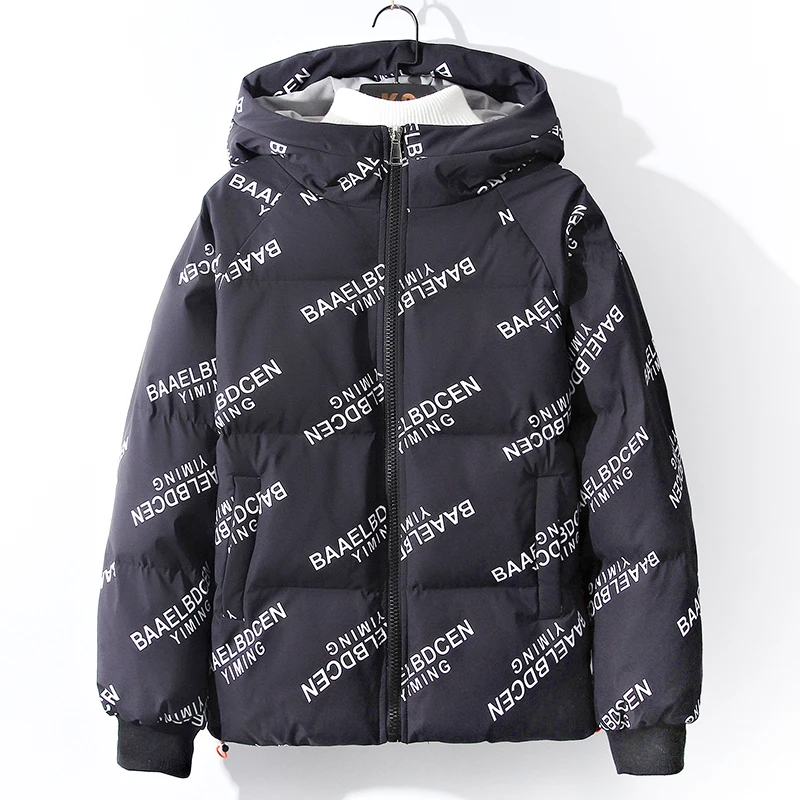 Парка мужская зимняя с принтом газет пуховик капюшоном в стиле хип-хоп плотная