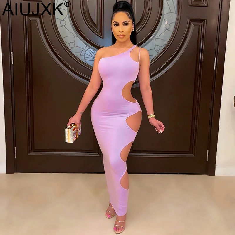 

AIUJXK женские на одно плечо с полыми боками и пряжками длинное платье 2021 летнее платье без рукавов, Клубное сексуальное платье наряд для вечер...