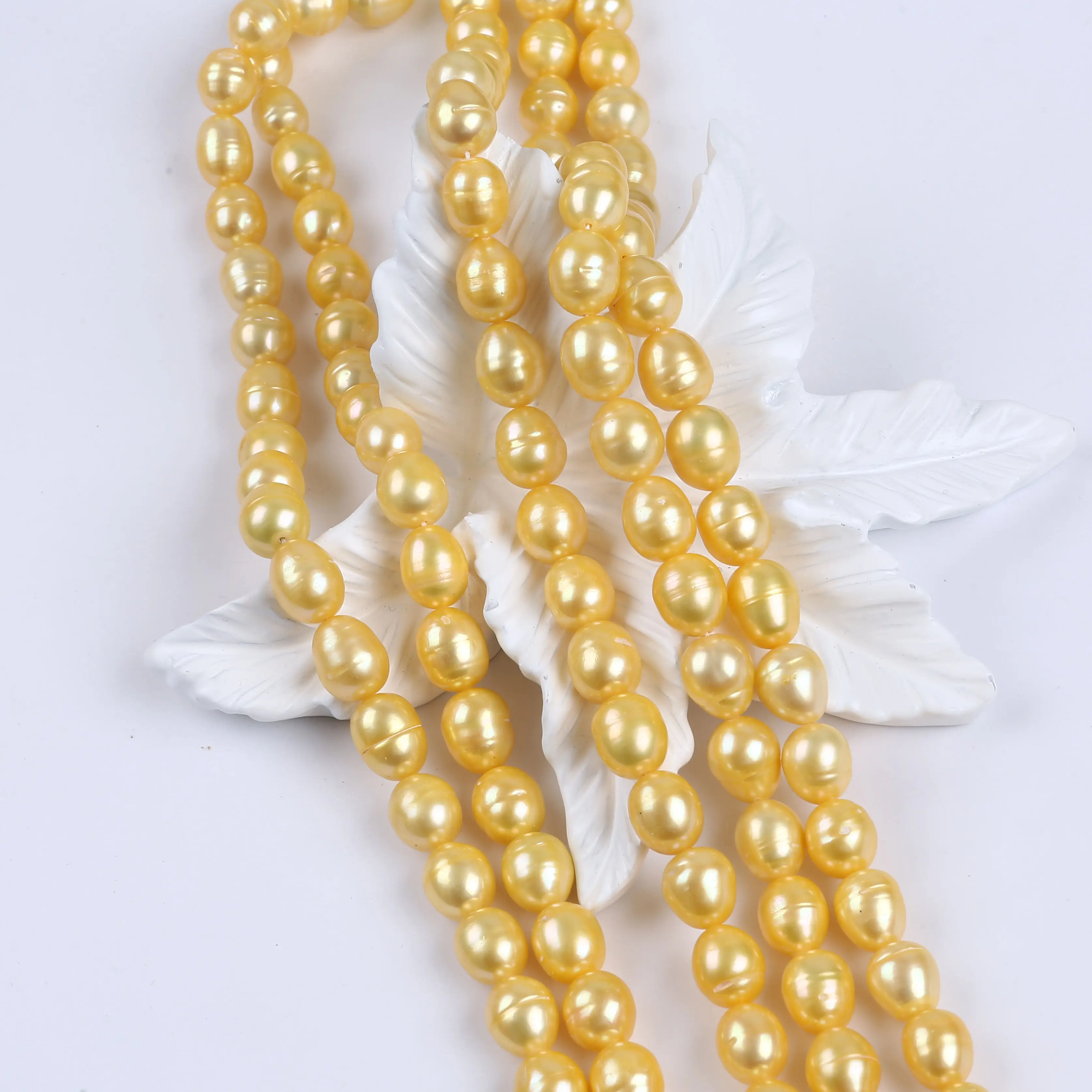 

10-11mm/11-12mm Color Dorado Perlas De Agua Dulce Forma De Arroz Hebra Para Hacer Joyas DIY Pulsera Collar