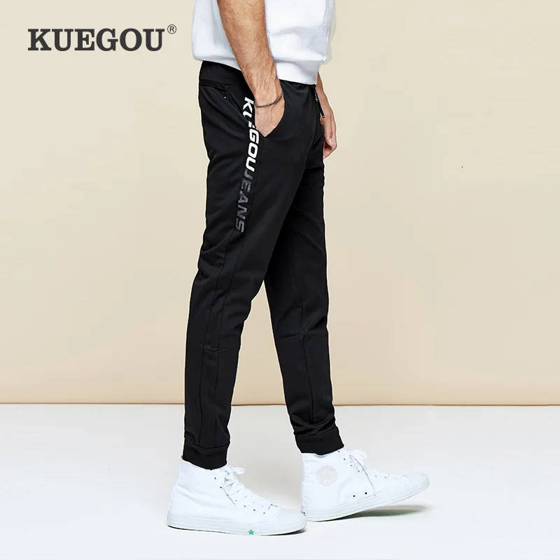 Мужские шаровары с надписью KUEGOU черные повседневные тренировочные брюки