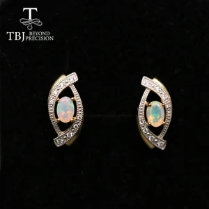 Серьги женские из серебра 100% пробы, с натуральным эфиопским опалом 1 карат, 4 Х6 мм, Овальной Огранки