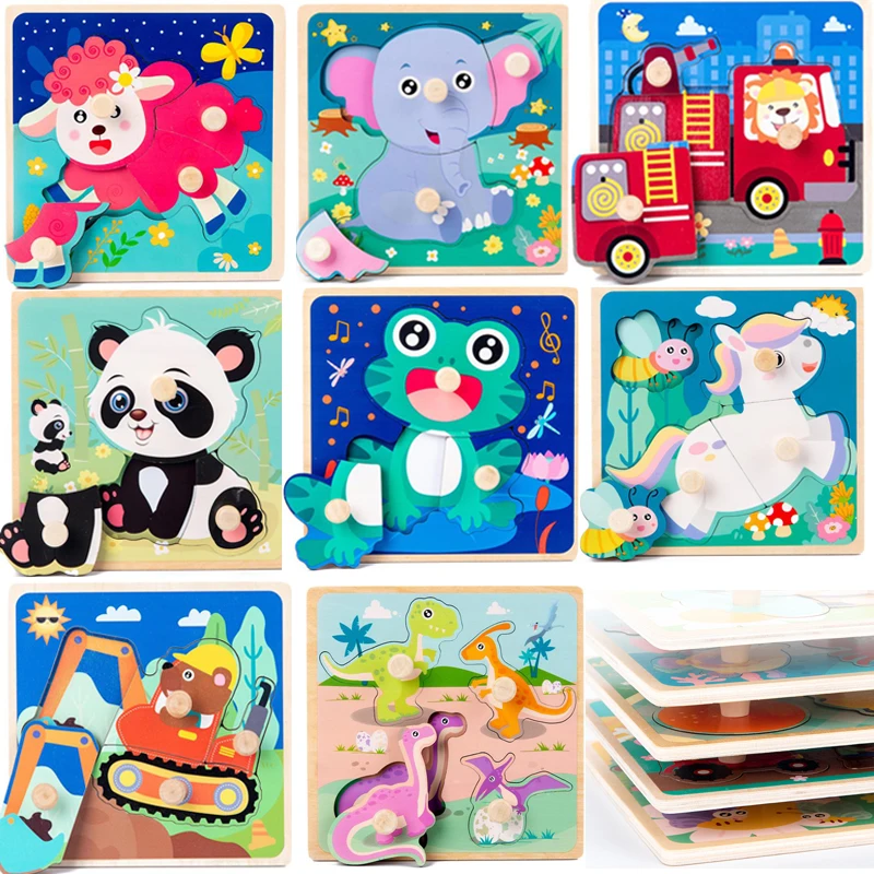 

Wooden Puzzle for Kids Baby Cartoon Animal Vehicle Shape Preschool Early Education Learning Color Intelligence Jigsaw Gifts