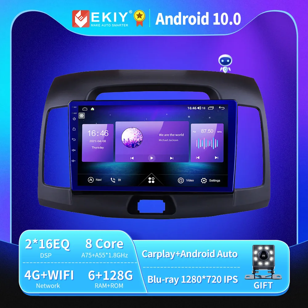 EKIY Android 10 автомобильное радио для Hyundai Elantra 4 2006 2012 Авторадио Blu Ray 1280*720 IPS/QLED