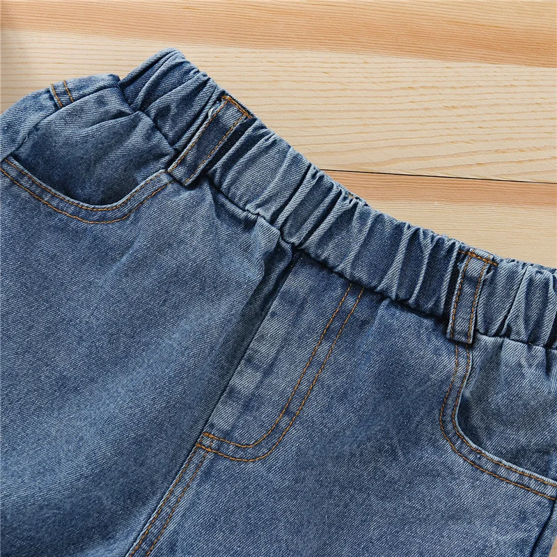 

Kid Halter Camisole + Ripped Denim Shorts with Bow Decoration Cool Hollow Elastic Waist Spring Clothing