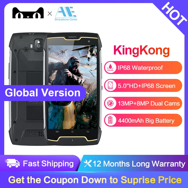 Cubot Kingkong IP68 Водонепроницаемый MT6580 четырехъядерный 5,0 дюймовый мобильный телефон 2G ram 16G rom смартфон Android 7,0 4400mAh мобильный телефон