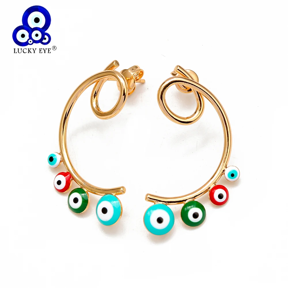Женские Разноцветные серьги подвески Lucky Eye висячие золотистого цвета со сглаза