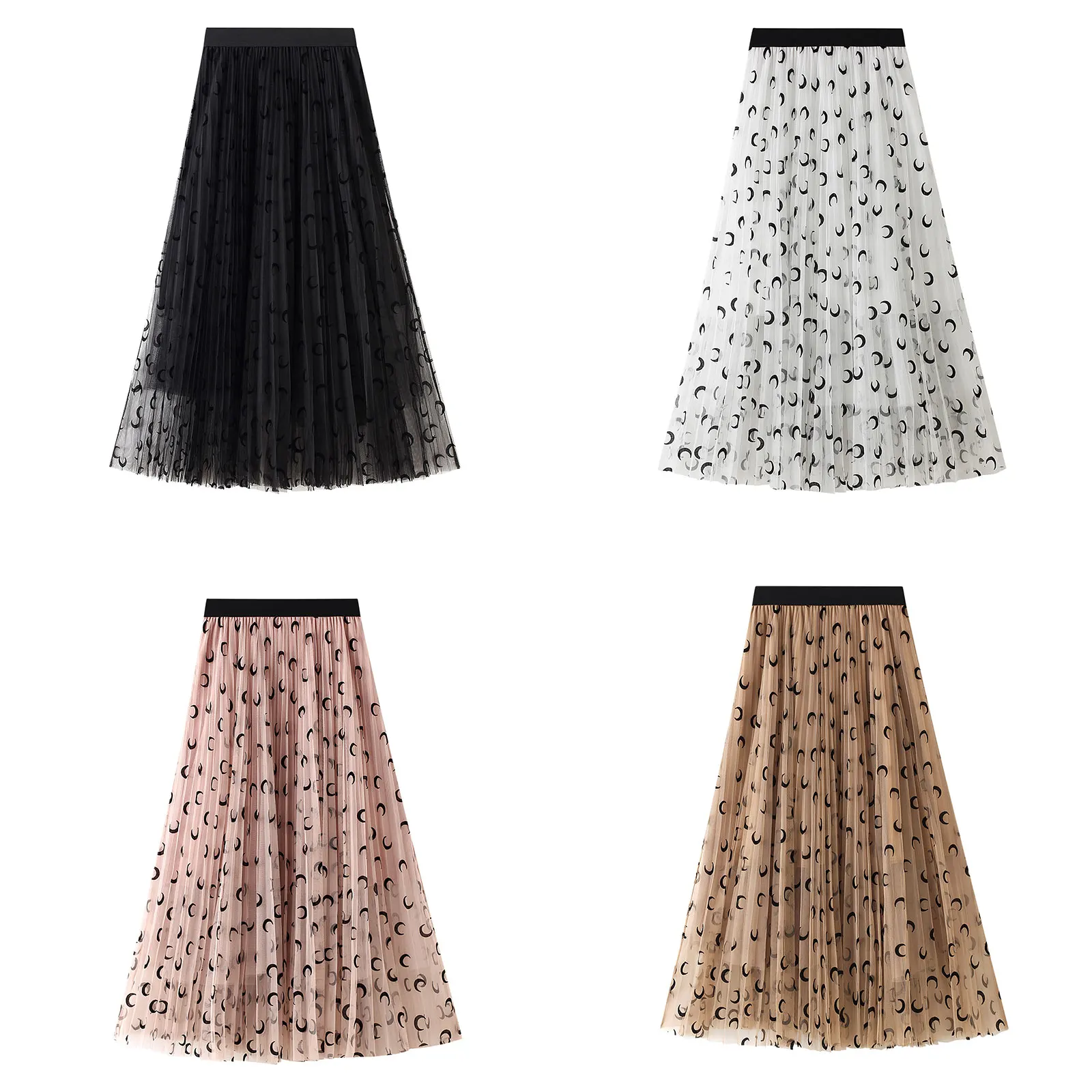 Женская длинная юбка с принтом полумесяца Повседневная стильная сетчатая для
