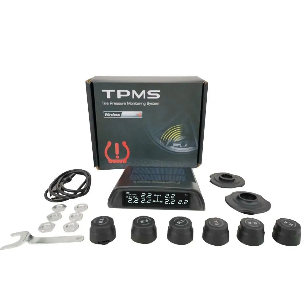 

LCD TPMS USB Tire Pressure Monitoring System with 6 External Sensors Replace Battery LCD Display for Trailer Van RV