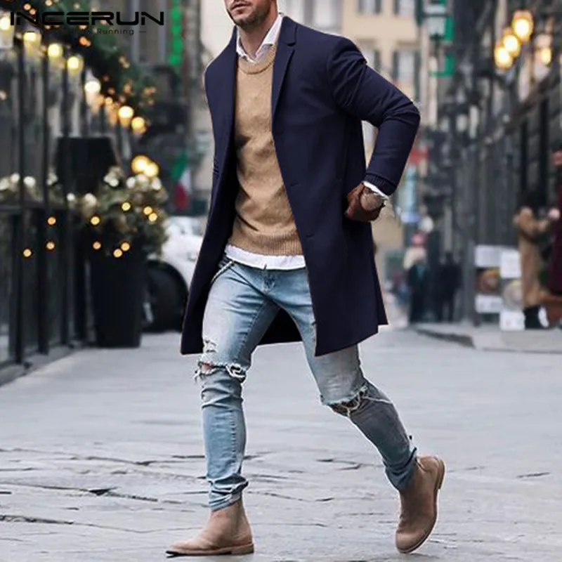 

Модные мужские тренчи британский стиль с длинными рукавами 2021 пальто на пуговицах; Уличная обувь для мужчин куртки ветровка S-5XL INCERUN